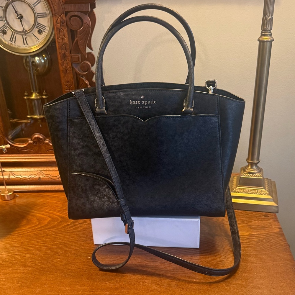kate spade Black Leather Structured Tote with Shoulder Strap - Picture 3 of 10